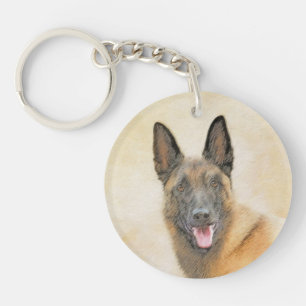 Belgian Malinois Painting - Cute Original Dog Art Key Ring