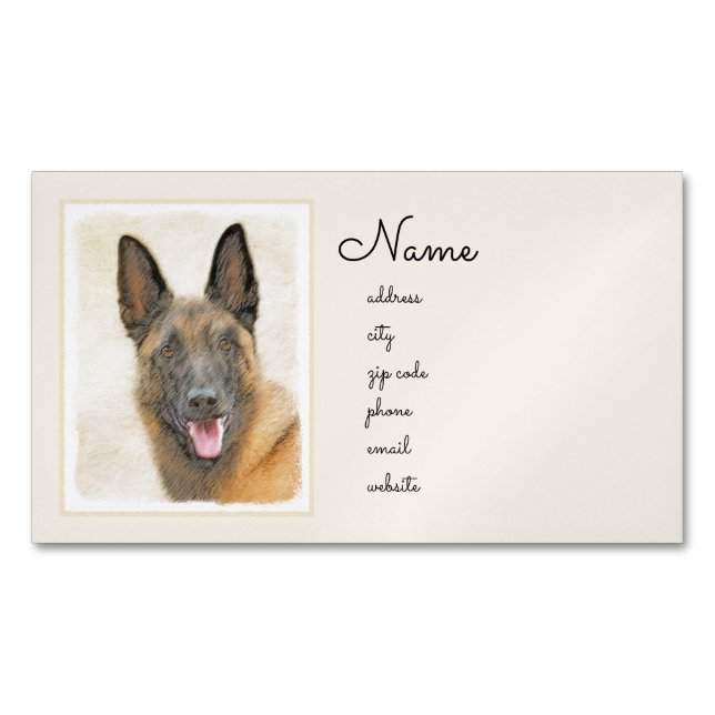Belgian Malinois Painting - Cute Original Dog Art Magnetic Business Card (Front)