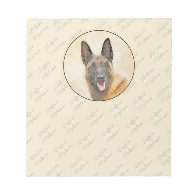 Belgian Malinois Painting - Cute Original Dog Art Notepad (Front)
