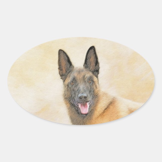 Belgian Malinois Painting - Cute Original Dog Art Oval Sticker (Front)