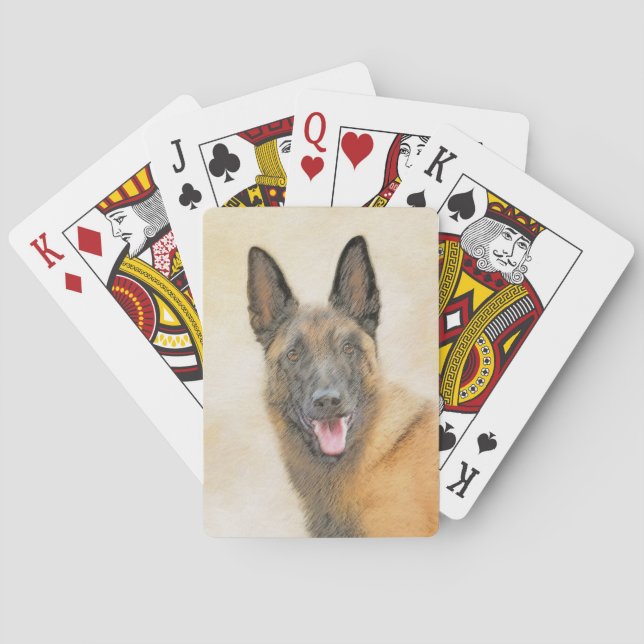Belgian Malinois Painting - Cute Original Dog Art Playing Cards (Back)