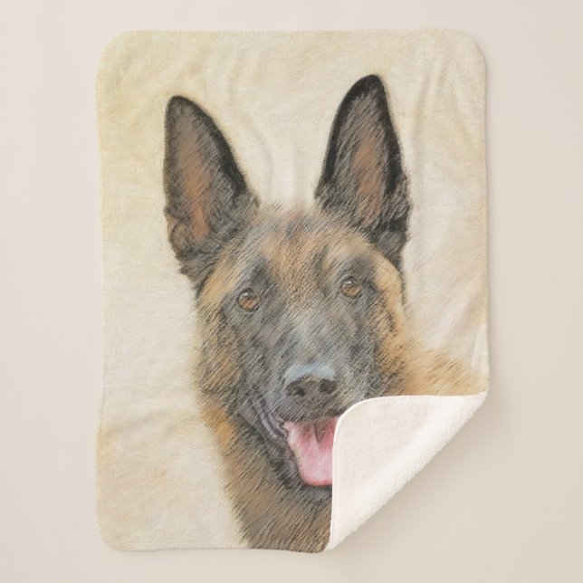 Belgian Malinois Painting - Cute Original Dog Art Sherpa Blanket (Front)