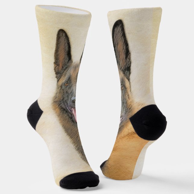 Belgian Malinois Painting - Cute Original Dog Art Socks (Angled)