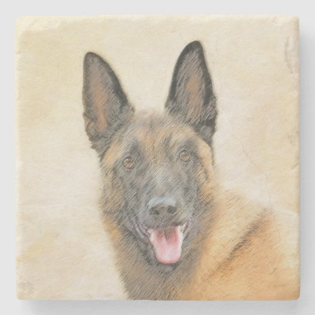 Belgian Malinois Painting - Cute Original Dog Art Stone Coaster (Front)