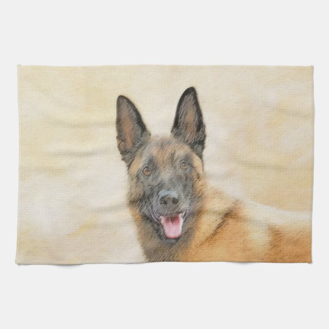 Belgian Malinois Painting - Cute Original Dog Art Tea Towel (Horizontal)