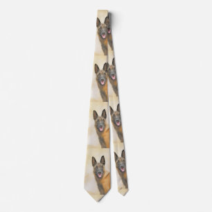 Belgian Malinois Painting - Cute Original Dog Art Tie