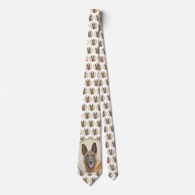 Belgian Malinois Painting - Cute Original Dog Art Tie (Front)