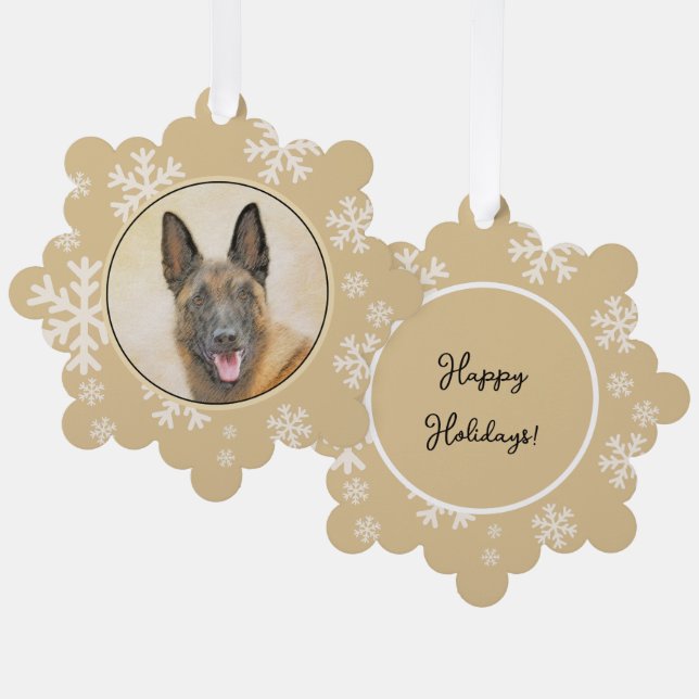 Belgian Malinois Painting - Cute Original Dog Art Tree Decoration Card (Front/Back)