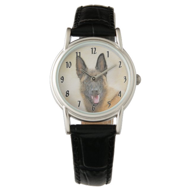 Belgian Malinois Painting - Cute Original Dog Art Watch (Front)