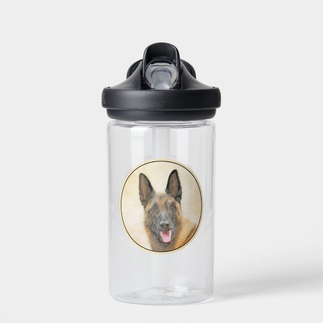 Belgian Malinois Painting - Cute Original Dog Art Water Bottle (Front)