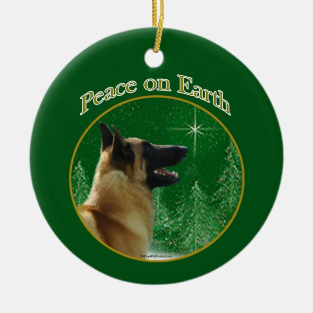 Belgian Malinois Peace Ceramic Tree Decoration (Front)