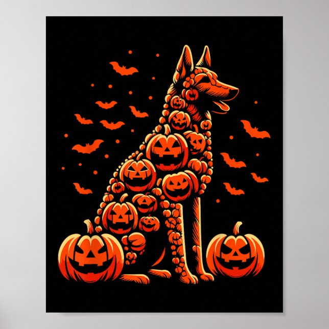 Belgian Malinois Pumpkin Jack O Lantern Halloween  Poster (Front)
