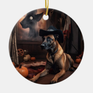 Belgian Malinois Pumpkins Halloween Scary Ceramic Tree Decoration