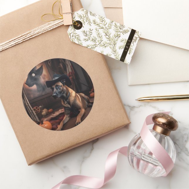 Belgian Malinois Pumpkins Halloween Scary Classic Round Sticker (Gifting)