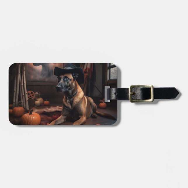 Belgian Malinois Pumpkins Halloween Scary Luggage Tag (Front Horizontal)