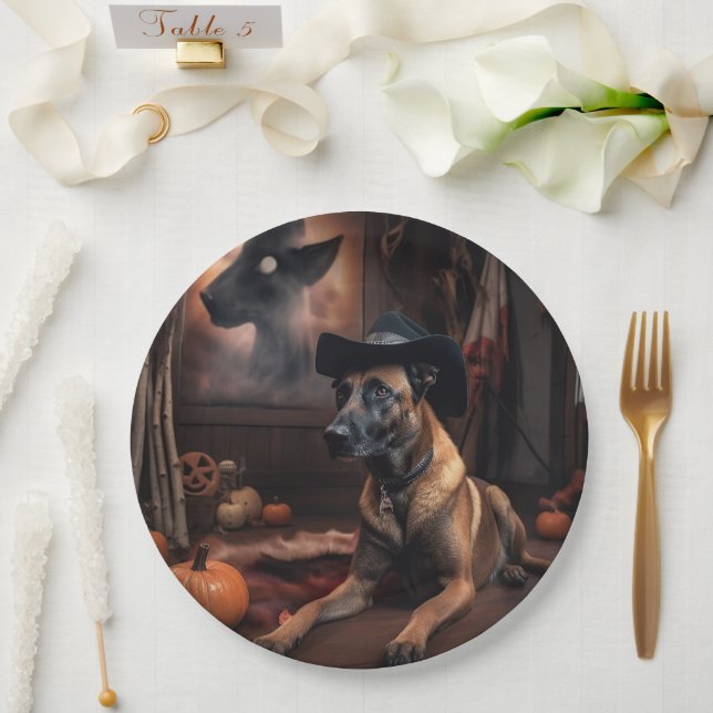 Belgian Malinois Pumpkins Halloween Scary Paper Plate (Wedding)