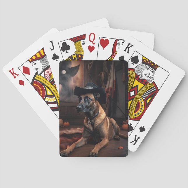 Belgian Malinois Pumpkins Halloween Scary Playing Cards (Back)