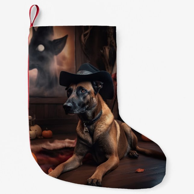 Belgian Malinois Pumpkins Halloween Scary Small Christmas Stocking (Front)