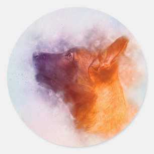 Belgian Malinois Puppy Painting - Mechelaar Classic Round Sticker