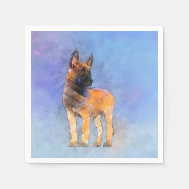 Belgian Malinois Puppy Painting - Mechelaar Napkin (Front)