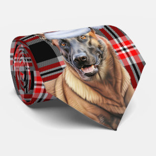 Belgian Malinois Red Plaid Holiday Christmas Tie