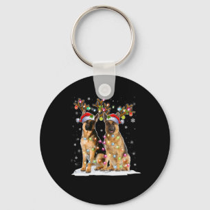 Belgian Malinois Reindeer Hat Santa Christmas Ligh Key Ring