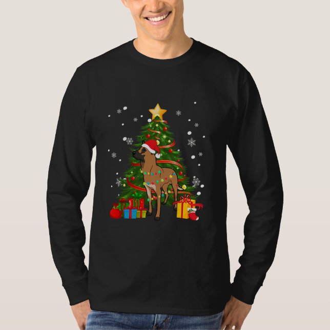 Belgian Malinois Santa Christmas Tree Light T-Shirt (Front)