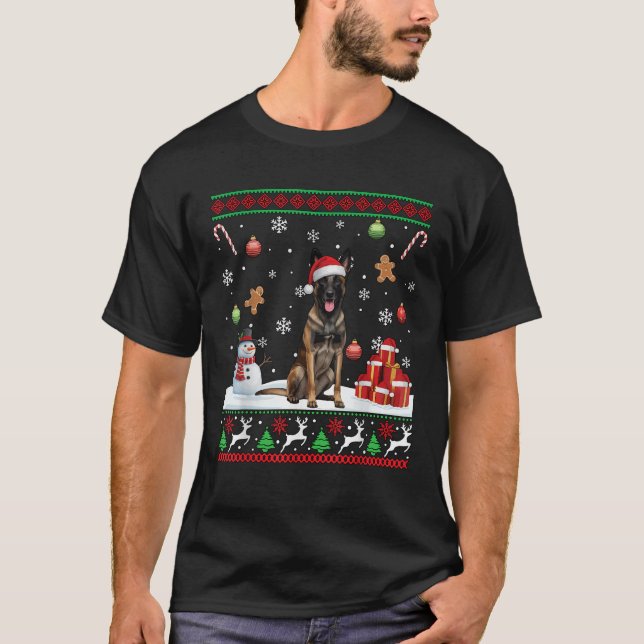 Belgian Malinois Santa Happy Christmas Funny Ugly  T-Shirt (Front)