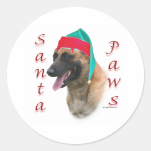 Belgian Malinois Santa Paws;Santa Belgian Malinois Classic Round Sticker