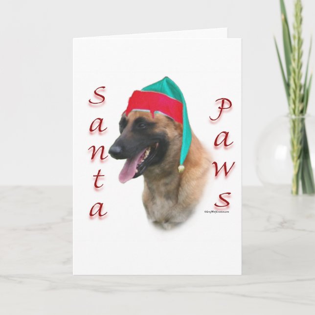 Belgian Malinois Santa Paws;Santa Belgian Malinois Holiday Card (Front)