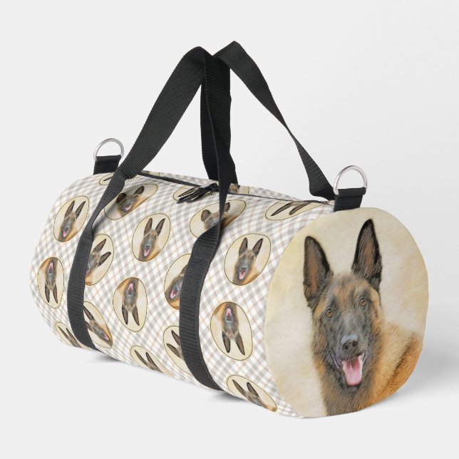 Belgian Malinois Shepherd Mahogany Painting Art Duffle Bag (Left Corner)