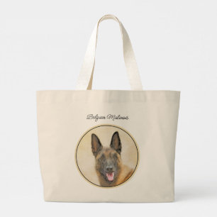 Belgian Malinois Shepherd Mahogany Painting Art Large Tote Bag