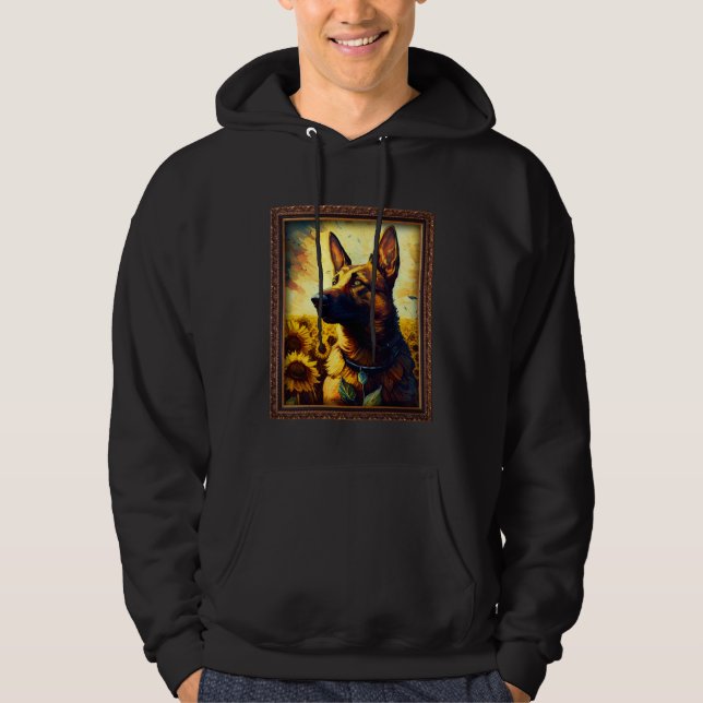 Belgian Malinois Shepherd Painting Sunflower Flowe Hoodie (Front)