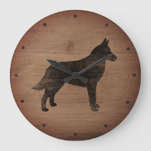 Belgian Malinois Silhouette Rustic Style Large Clock