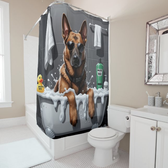 Belgian Malinois Sloppy Sleepy Cute Funny Shower Curtain (In Situ)
