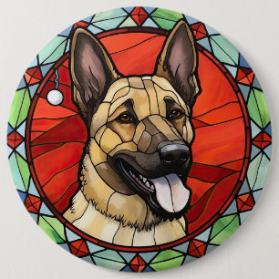 Belgian Malinois Stained Glass Christmas 6 Cm Round Badge