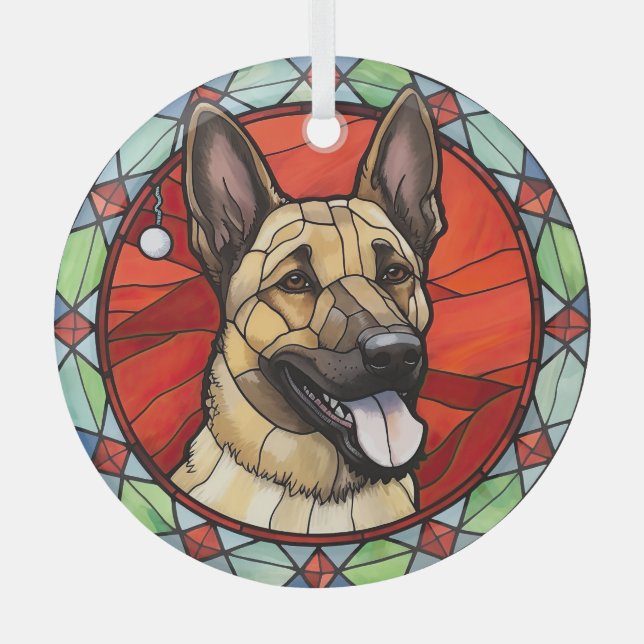 Belgian Malinois Stained Glass Christmas Glass Tree Decoration (Front)