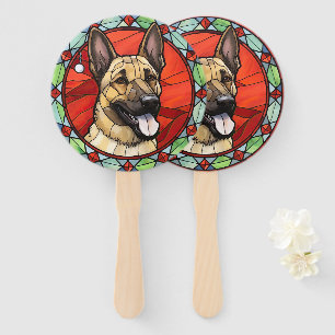 Belgian Malinois Stained Glass Christmas Hand Fan