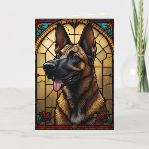Belgian Malinois Stained Glass Style Illustration Card