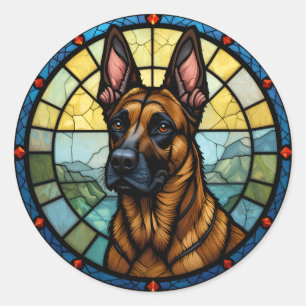 Belgian Malinois Stained Glass Style Illustration Classic Round Sticker