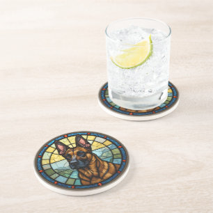 Belgian Malinois Stained Glass Style Illustration Coaster