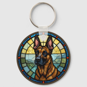 Belgian Malinois Stained Glass Style Illustration Key Ring