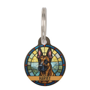 Belgian Malinois Stained Glass Style Illustration Pet Tag