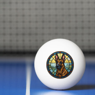 Belgian Malinois Stained Glass Style Illustration Ping Pong Ball