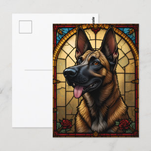 Belgian Malinois Stained Glass Style Illustration Postcard