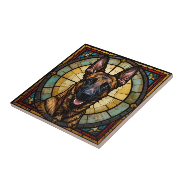 Belgian Malinois Stained Glass Style Illustration Tile (Side)