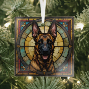 Belgian Malinois Stained Glass Style Illustration Tree Decoration