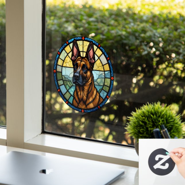 Belgian Malinois Stained Glass Style Illustration Window Cling (Office)
