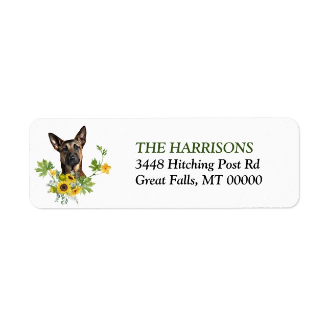 Belgian Malinois Sunflower Wreath Return Address (Front)