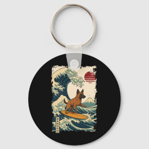 Belgian Malinois Surfing Japanese Kanagawa Wave Mo Key Ring